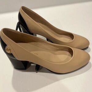 Tommy Hilfiger Two-Toned Tan and Black-Block Heel Pumps